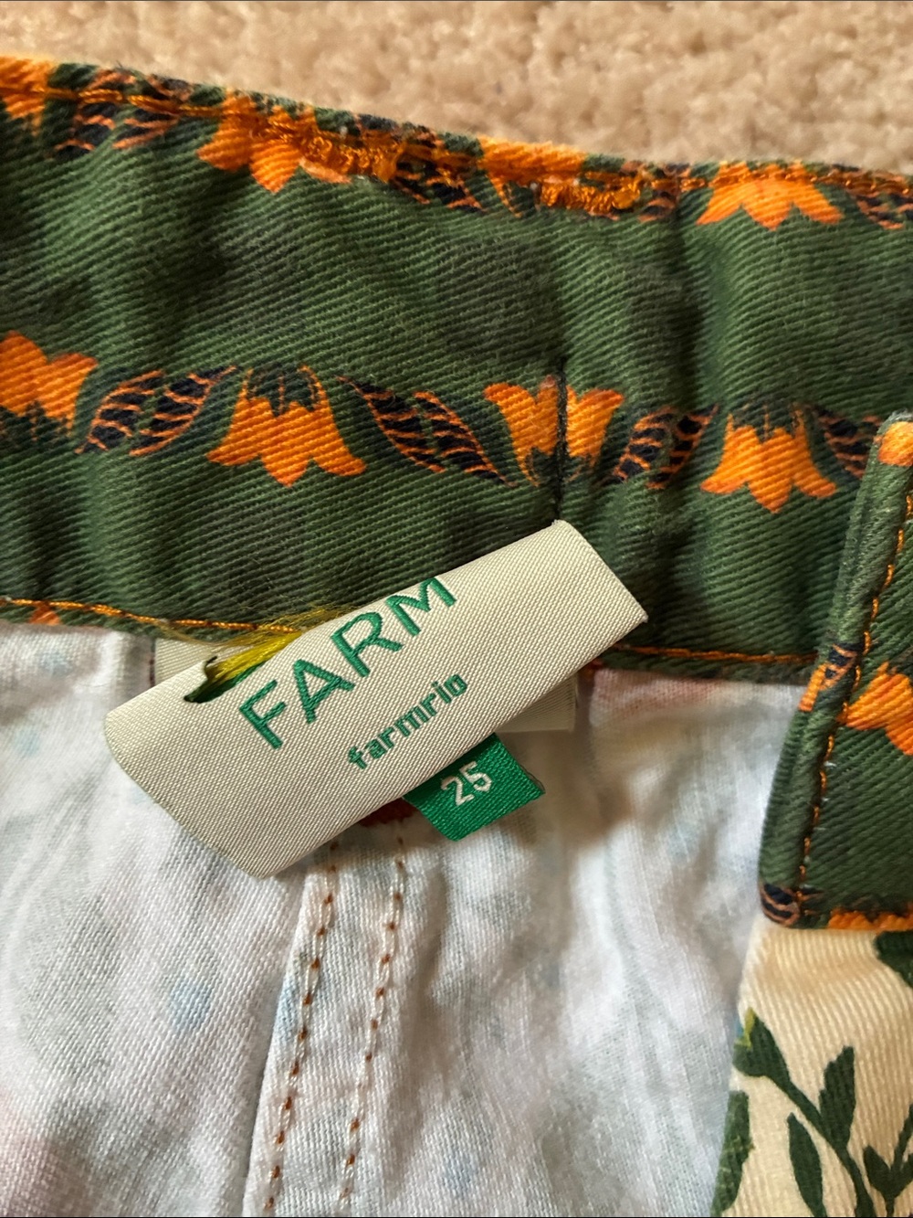 FARM Rio Green, Cream & Red Floral High-Waist Shorts with Tie Belt - Picture 4 of 6